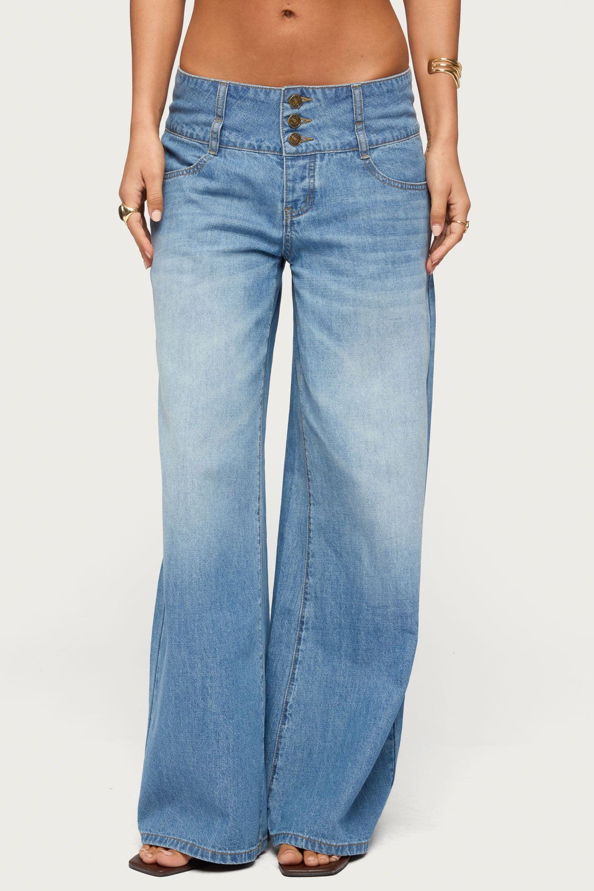 Wide Waistband Low Rise Baggy Jeans - Image 2