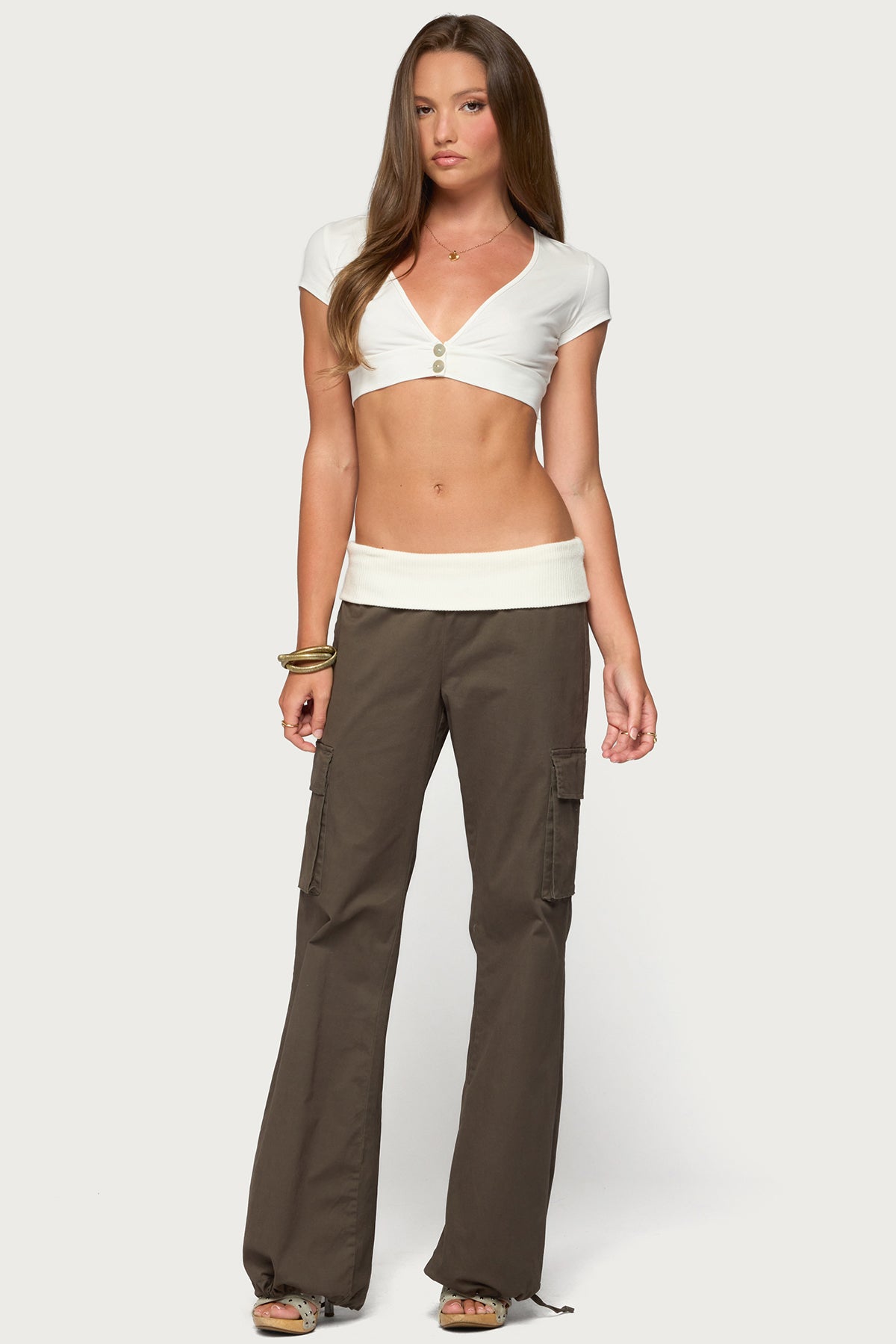Jolee Contrast Ribbed Foldover Cargo Pants - Image 5