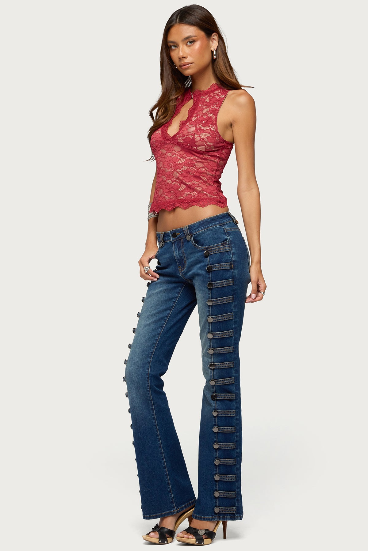 Button Loop Low Rise Bootcut Jeans - Image 3