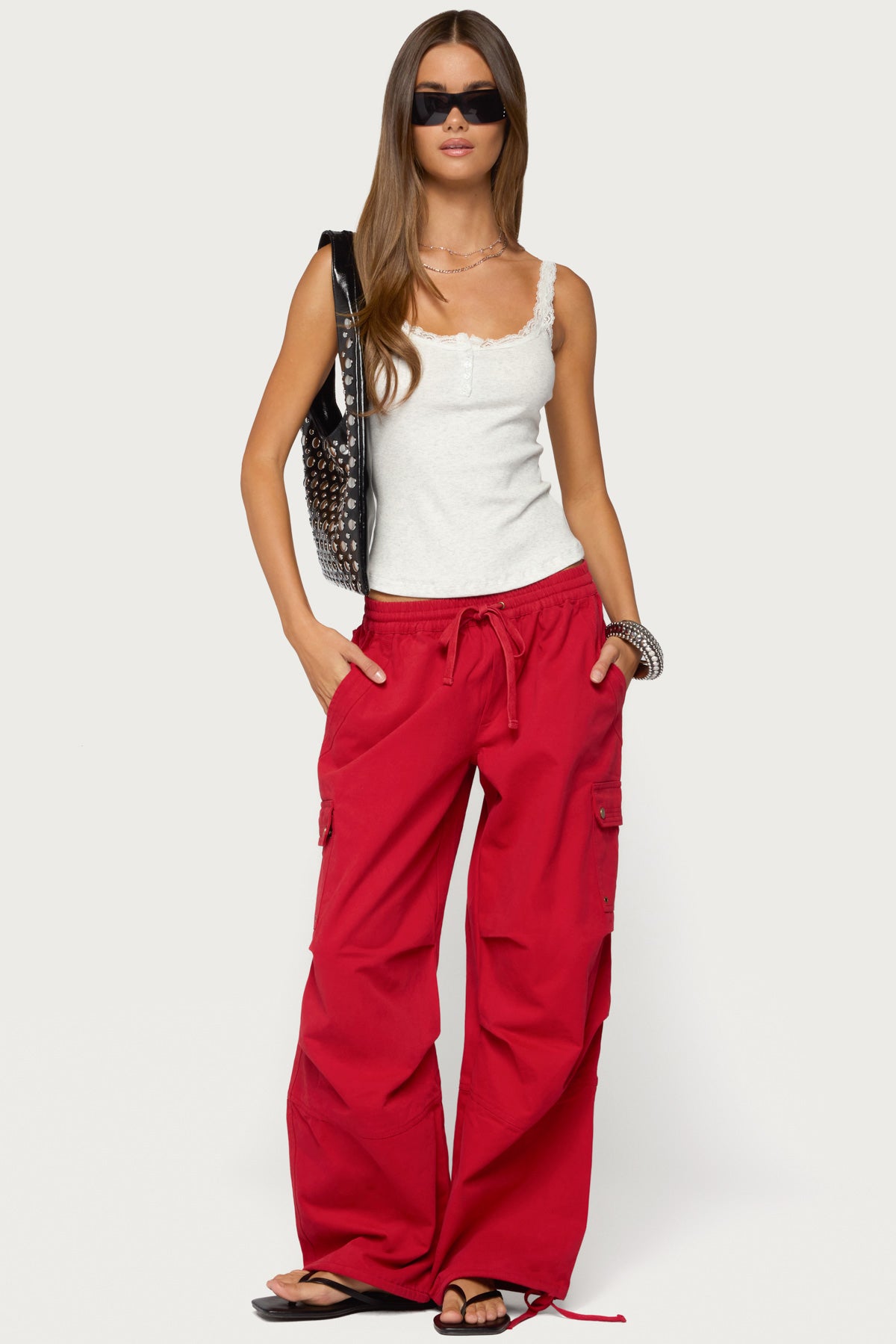 Contrast Stitched Lacey Henley Top - Image 2