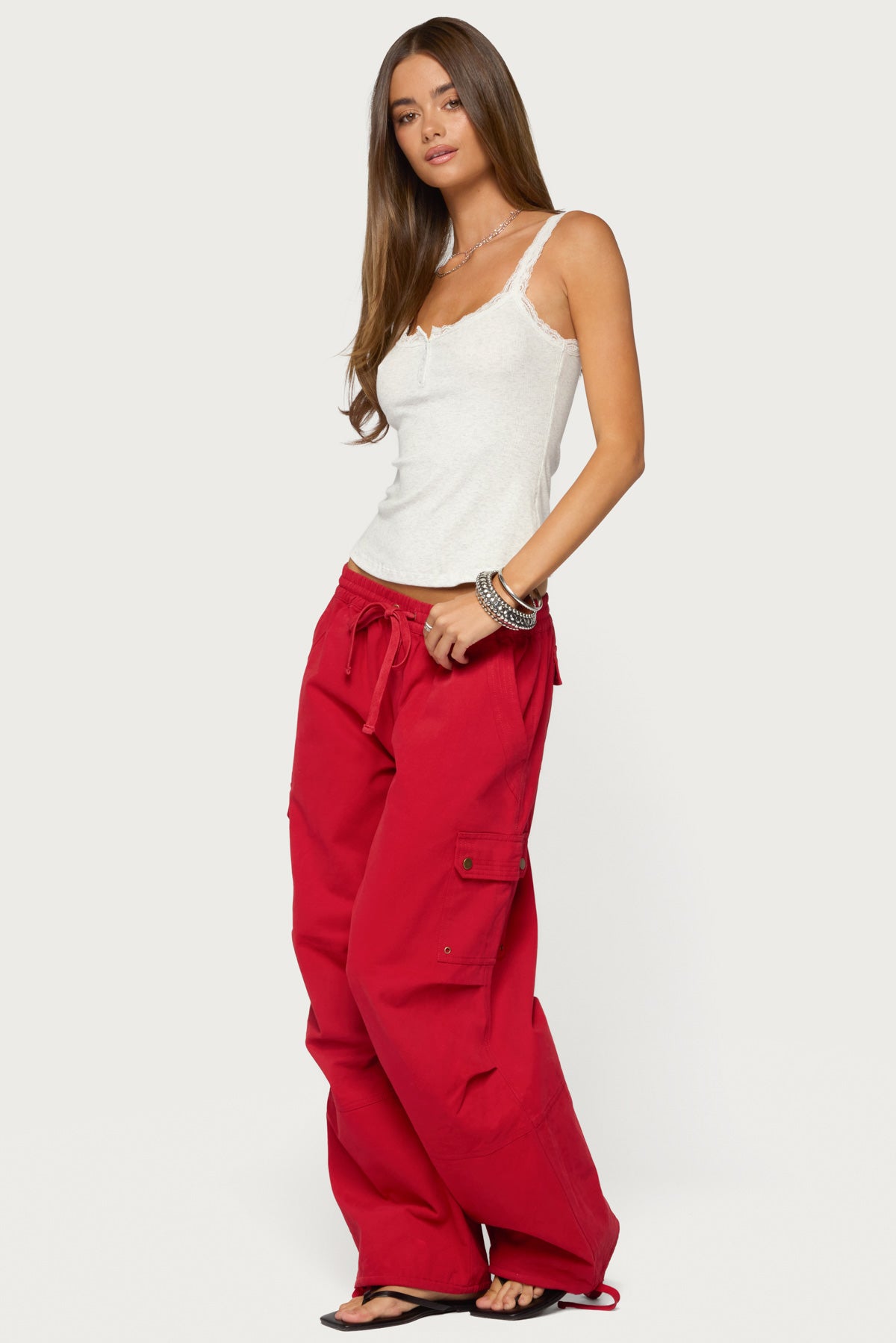 Contrast Stitched Lacey Henley Top - Image 4