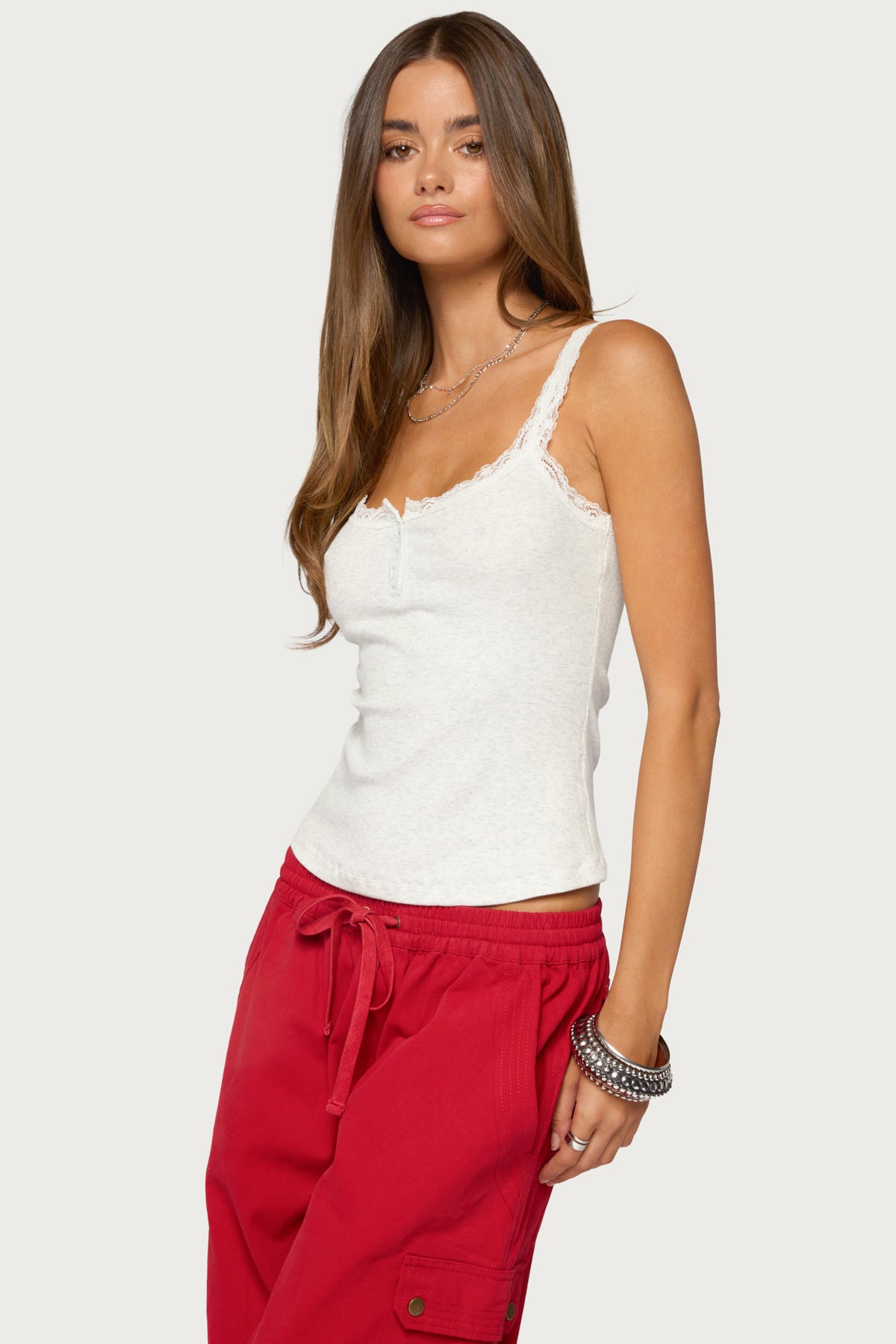 Contrast Stitched Lacey Henley Top - Image 3