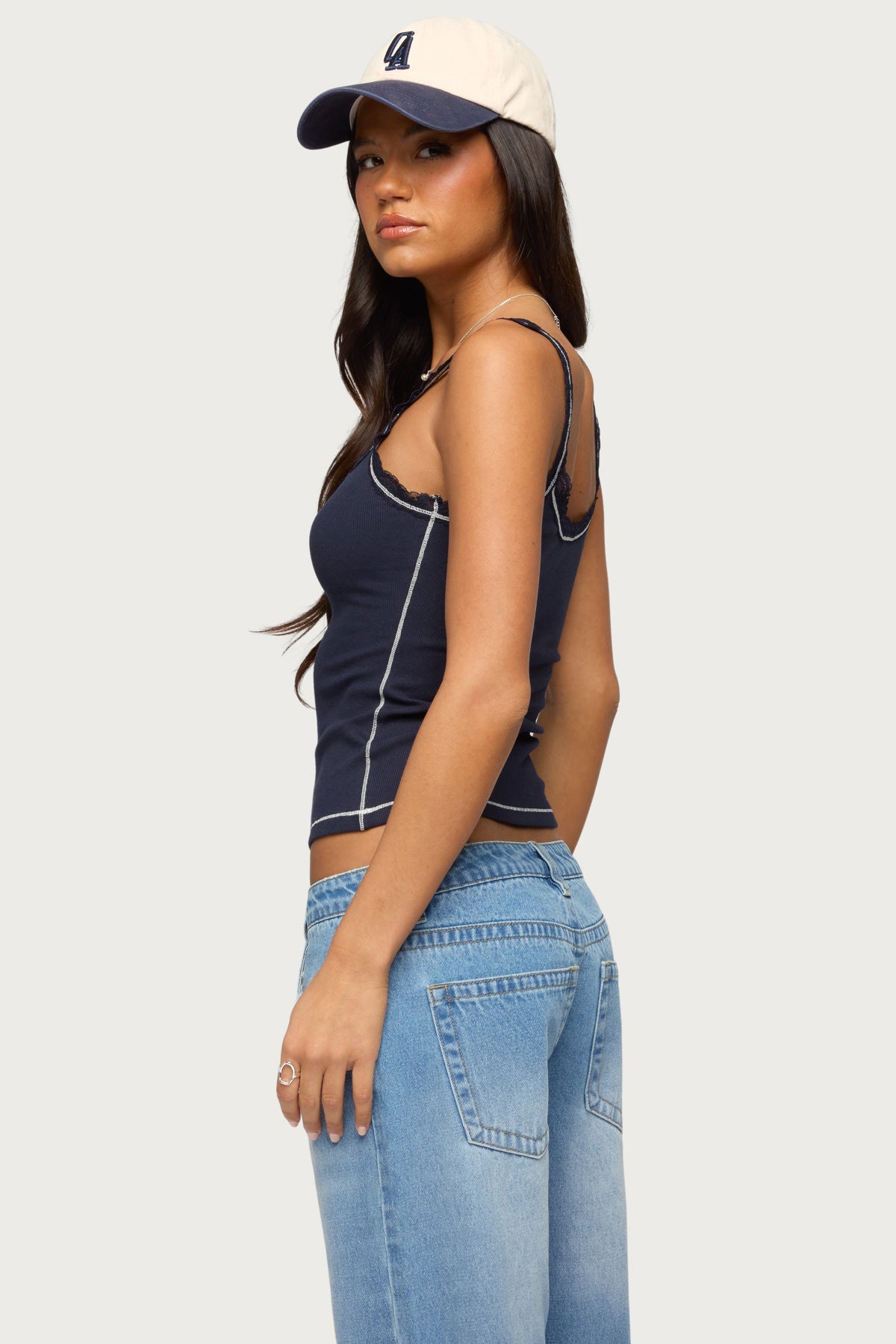 Contrast Stitched Lacey Henley Top - Image 5