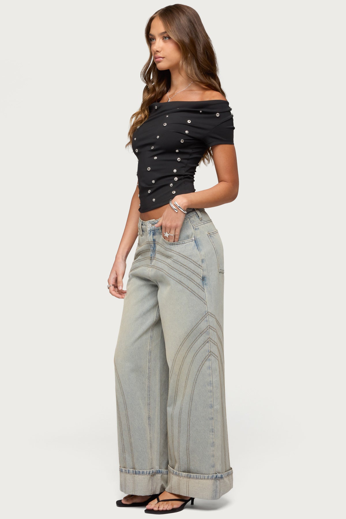 Bijou Metal Snap Cowl Neck Top - Image 4