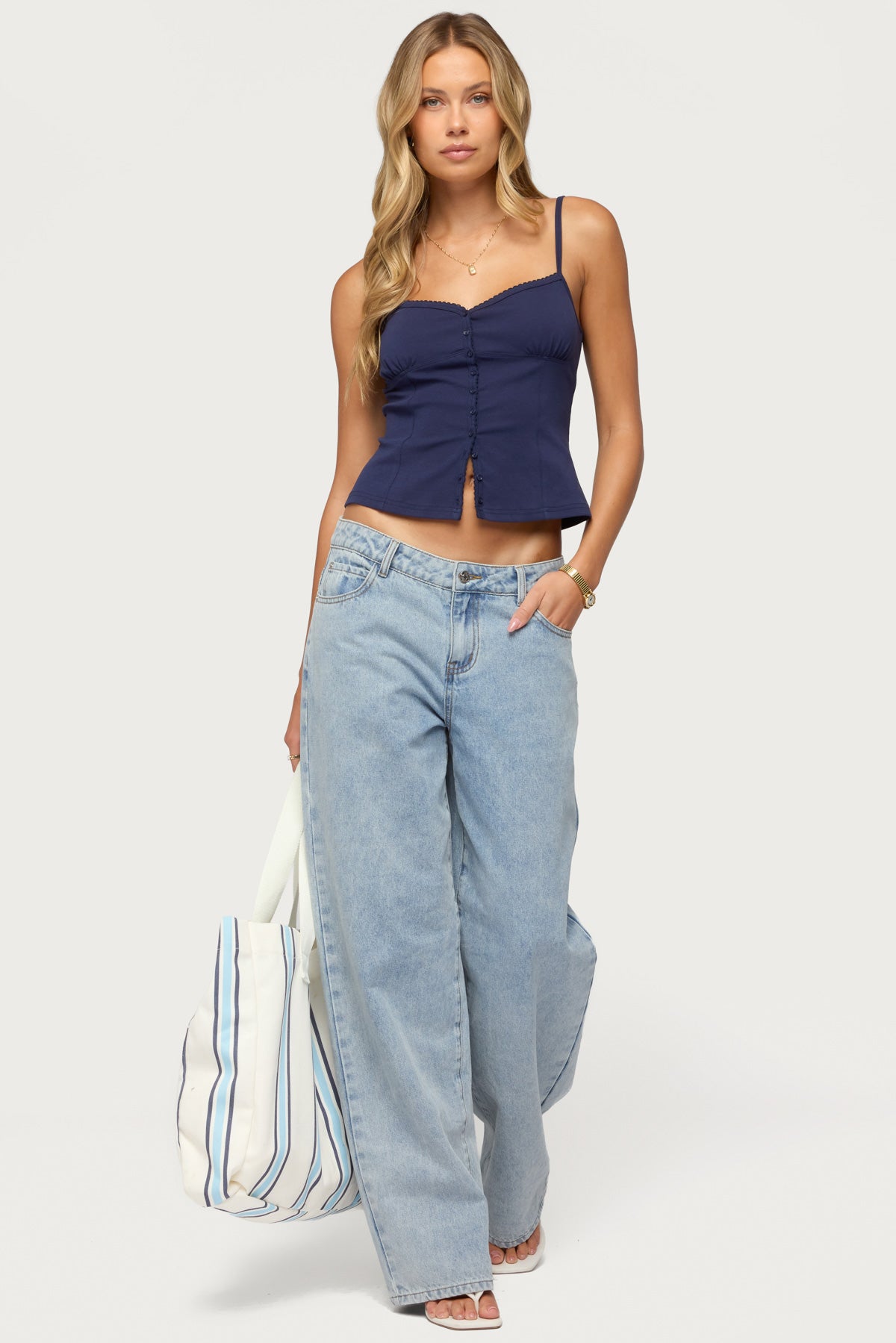 Delia Sweetheart Button Up Tank Top - Image 2