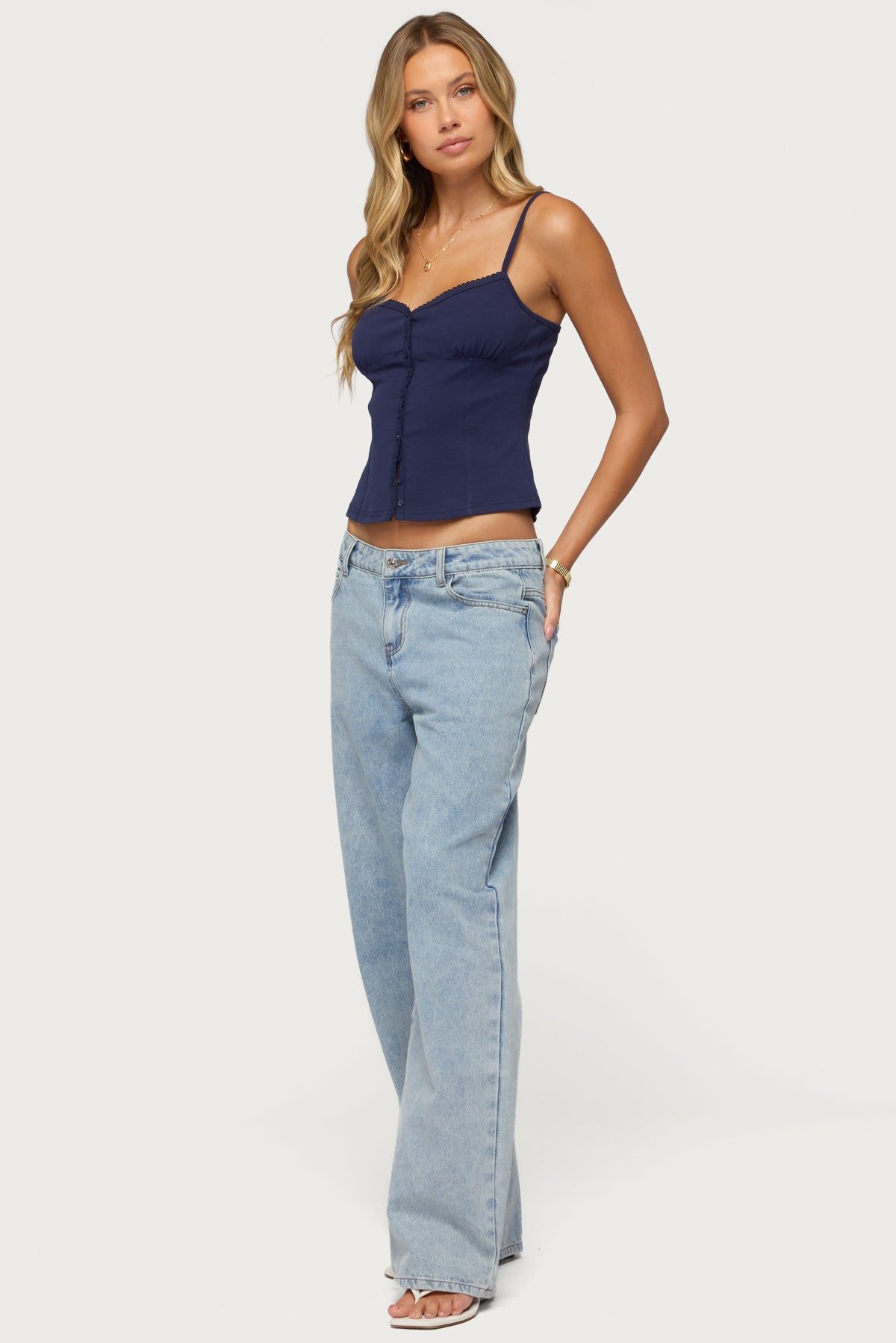 Delia Sweetheart Button Up Tank Top - Image 5