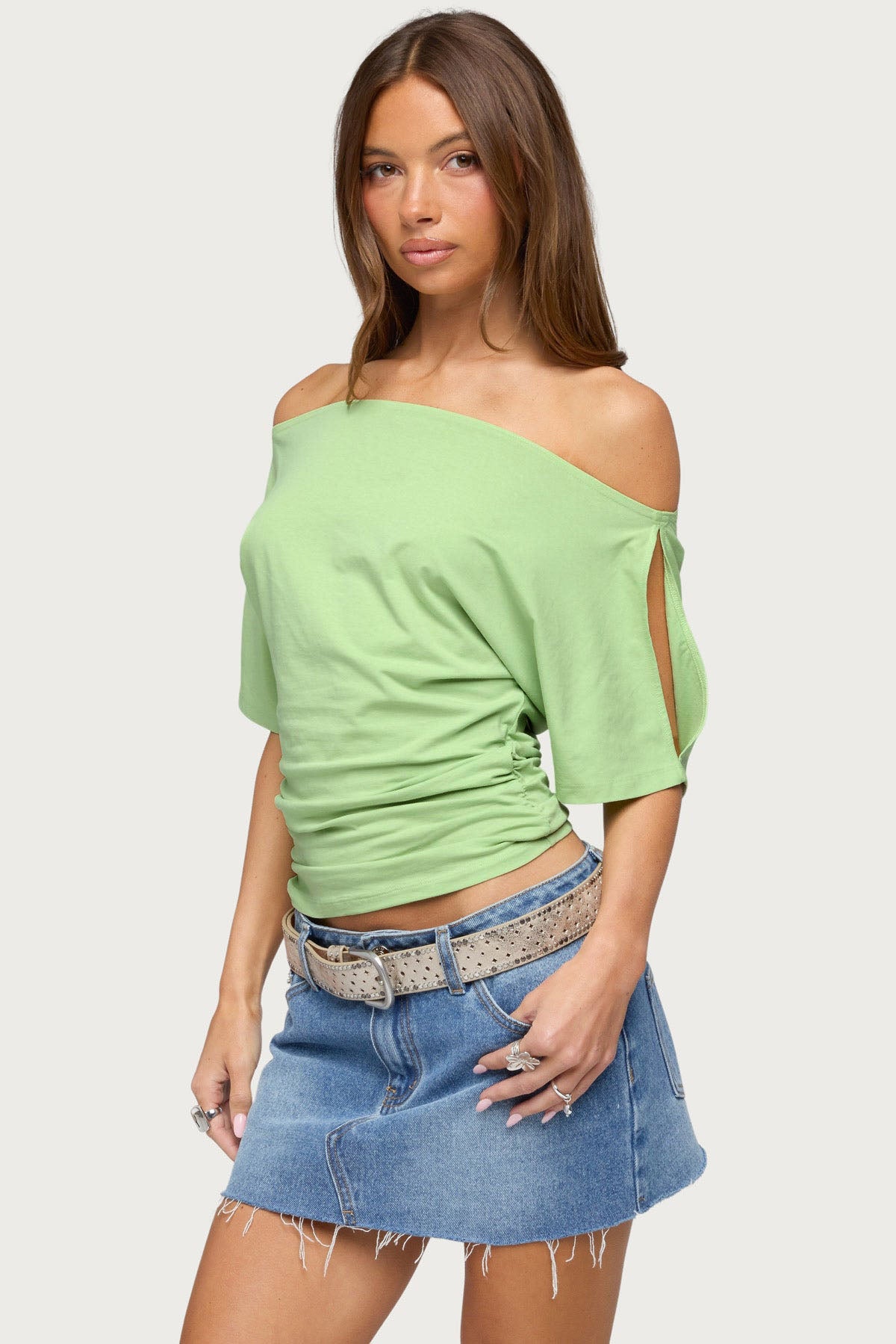 Feng Ruched Off Shoulder Cutout Top - Image 4