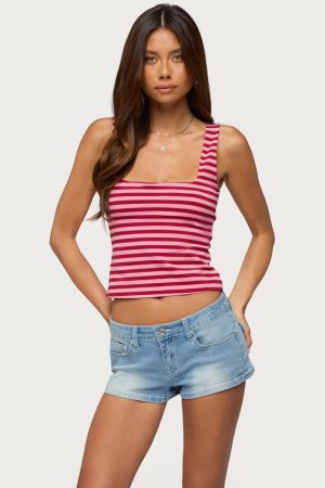 Striped Built In Bra Tank Top