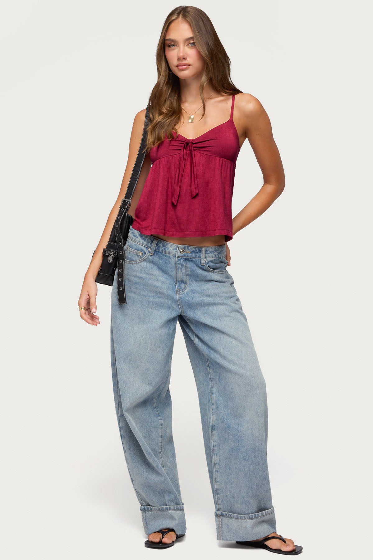 Michey Tie Front Babydoll Tank Top - Image 2