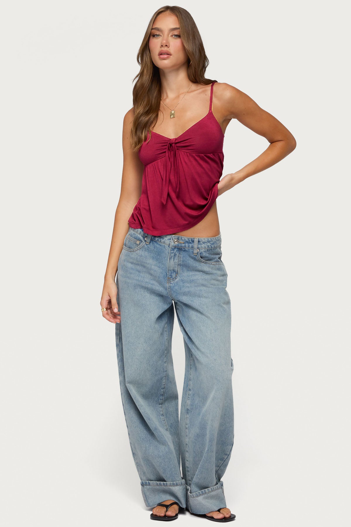 Michey Tie Front Babydoll Tank Top - Image 5