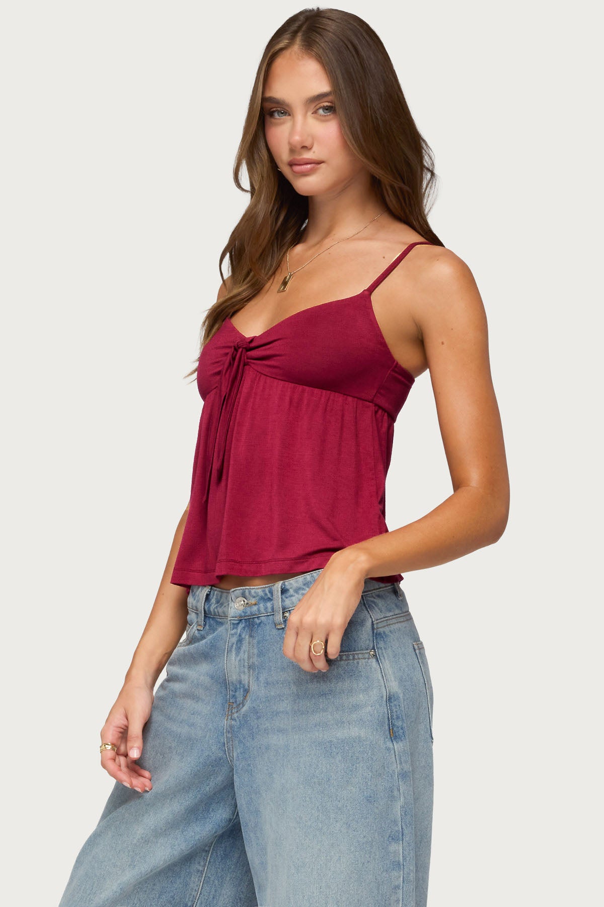 Michey Tie Front Babydoll Tank Top - Image 3
