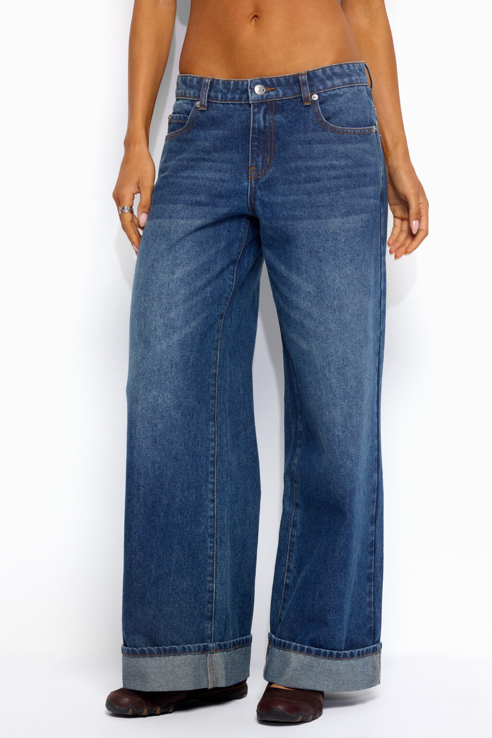 Gatz Cuffed Low Rise Wide Leg Jeans - Image 2