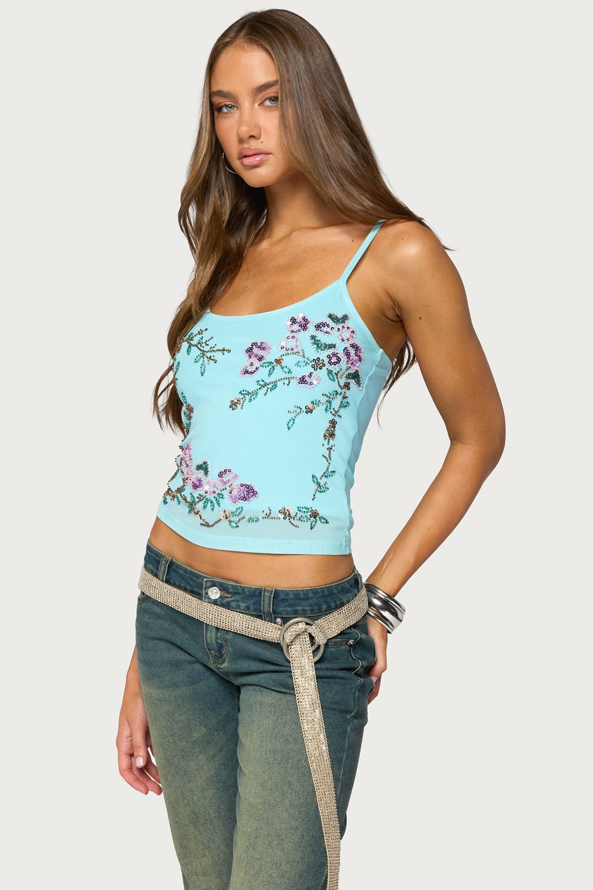 Blair Floral Bead & Sequin Mesh Top - Image 3