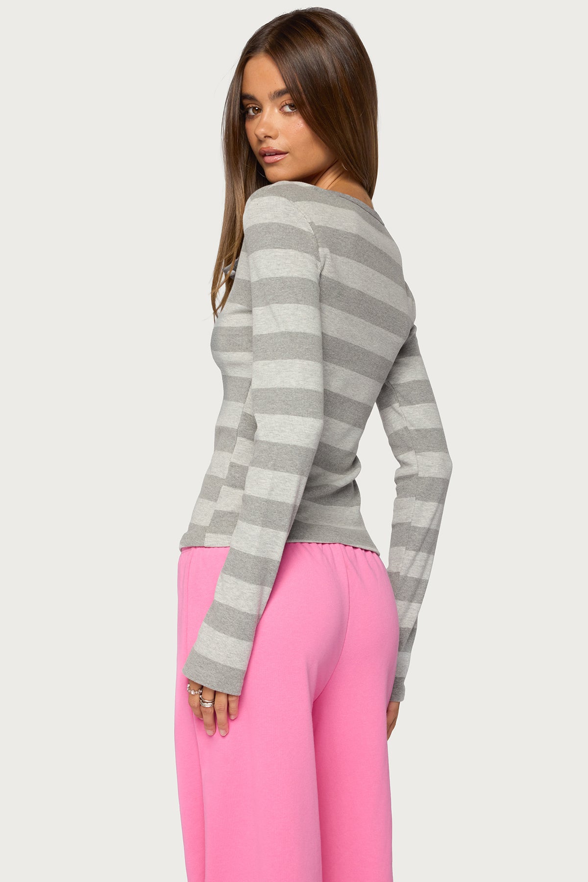Dea Striped Long Sleeve Henley T Shirt - Image 4